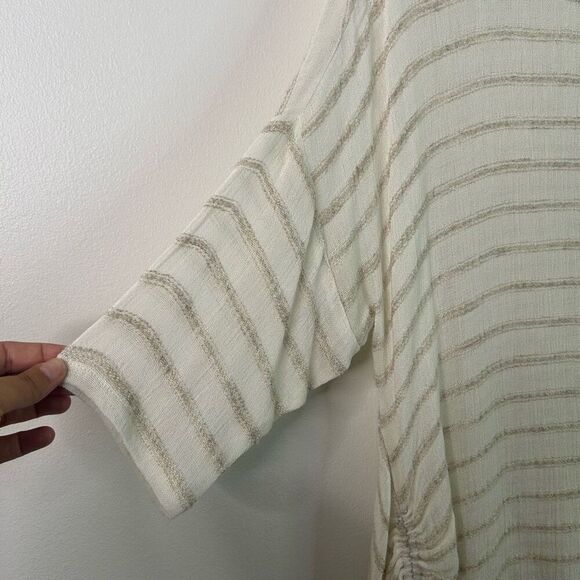 IC By Connie K Beige Striped Linen Blend Asymmetrical Blouse Womens Size M Artsy - Picture 5 of 12